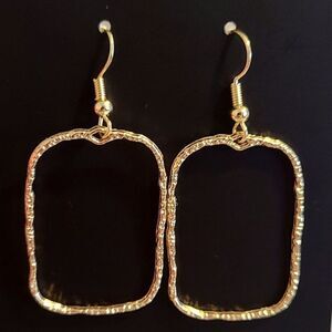 New Organic Shaped Rectangle Gold Earrings on 14K Gold Plated Hooks